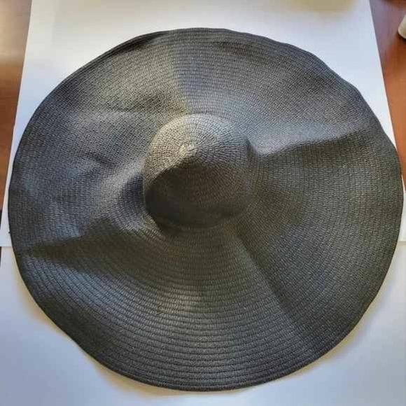 Oversized Black Beach Straw Large Wide Brim Visor Handmade Hat Size 5-7 1/4 - Picture 4 of 11